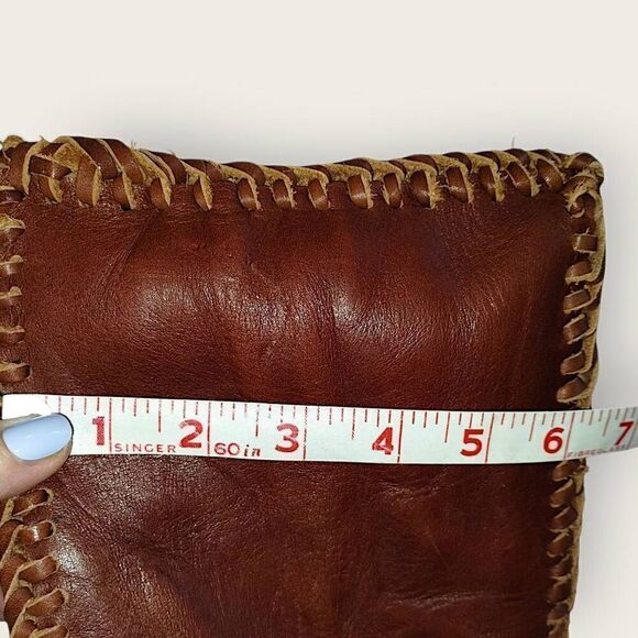 Vtg Hand Crafted Leather Bag Woven Tooled Brown Bullet Holes Western Cowboy RARE - Picture 11 of 13